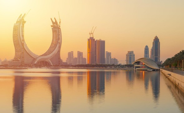 Sunset in a city with skyscapers