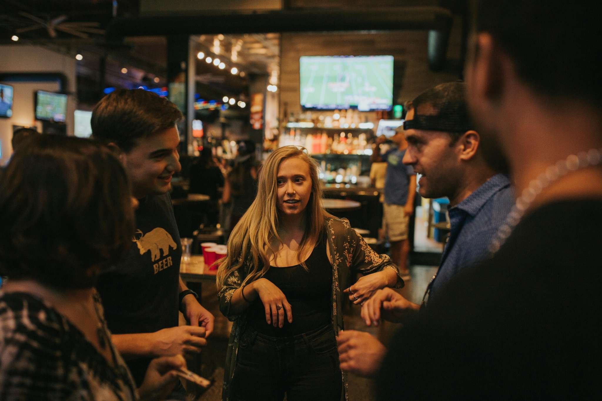 Hanging out in a bar with friends