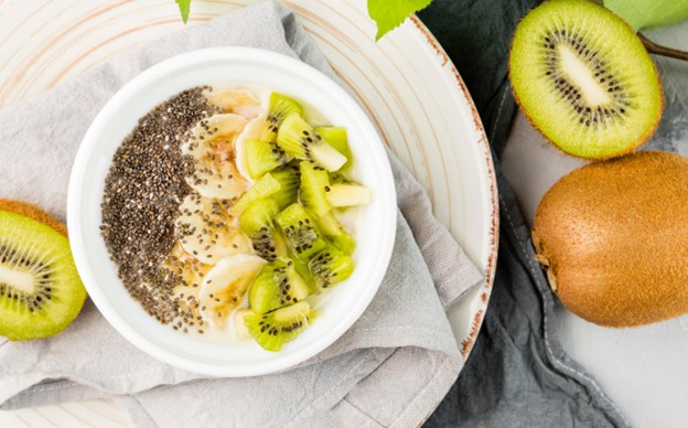 Hemp seeds in porridge bowl