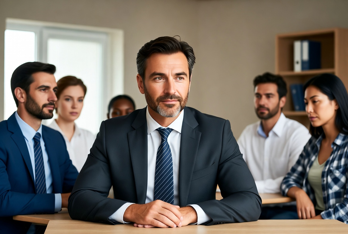 Lawyer with his clients